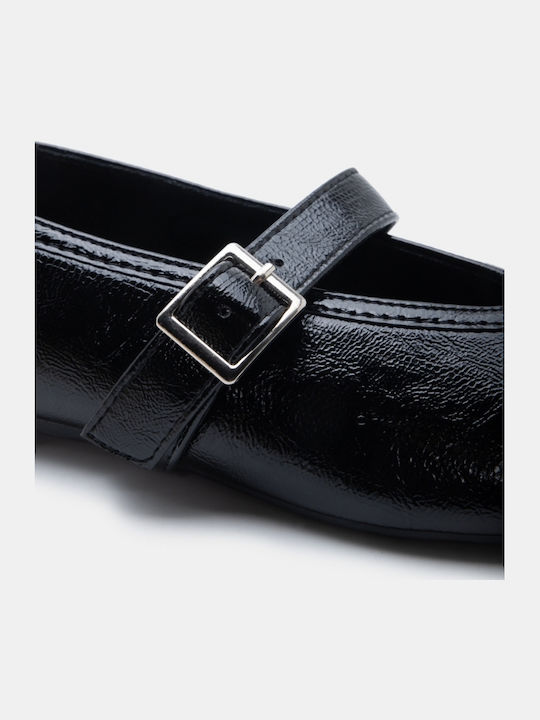 Women's Pointed Toe Ballerina Shoes With Strap In Black Colour
