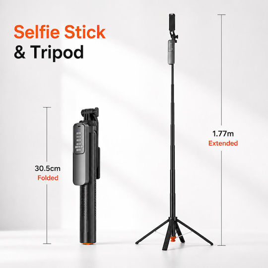 Selfie-Stick Tripod Abnehmbares Bluetooth-Fernbedienung 360° Drehung Länge Bis 177cm Schwarz T05 Tk