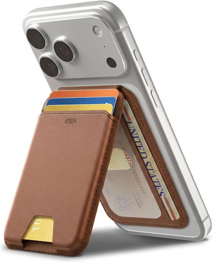 ESR MagSafe Card Case Classic Magnetic Wallet Stand in Brown color