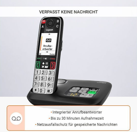 Gigaset Easy 500A Безжичен Телефон с Гръцко Меню Черен