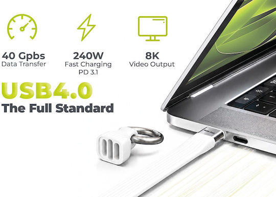 Mobile Origin Geflochtenes USB Typ-C Kabel Keychain USB 2.0 Video Kabel USB-C männlich - USB-C 240W PD Weiß 0,13m
