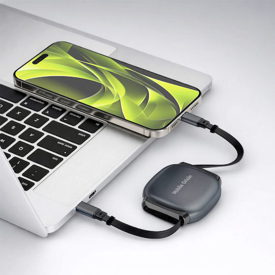 Mobile Origin Retractable USB 2.0 Cable USB-C Male - USB-C 100W Grey 0.25m MO-CB7-SPG