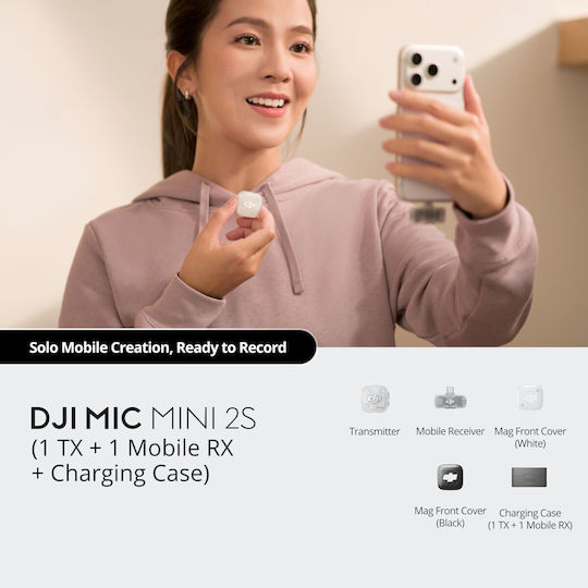 DJI Mic Mini 2S Ασύρματο Μικρόφωνο Πέτου Δημοσιογραφικό 1 TX + 1 Mobile RX + Charging Case)