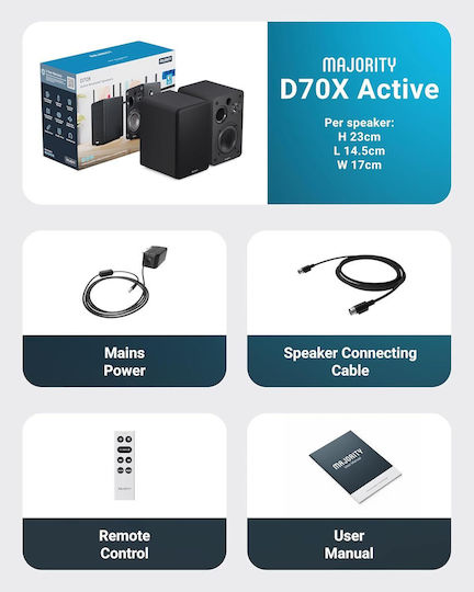 Majority D70X Самоусилващи Се Тонколони С Bluetooth 70W Комплект Черни