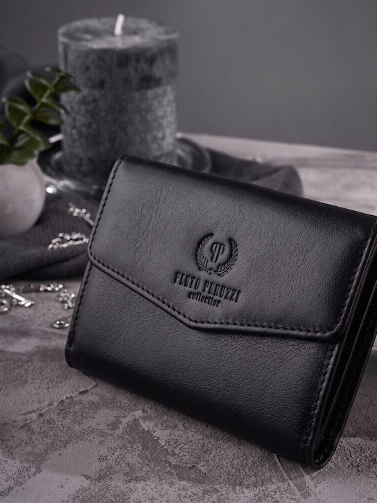 Kleines Leder Damenbrieftasche mit RFID Schwarz