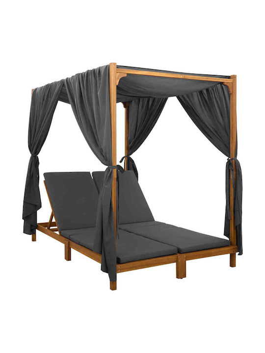 Șezlong Dublu Din Lemn Cu Pernă Și Parasolar Gri 197x55cm