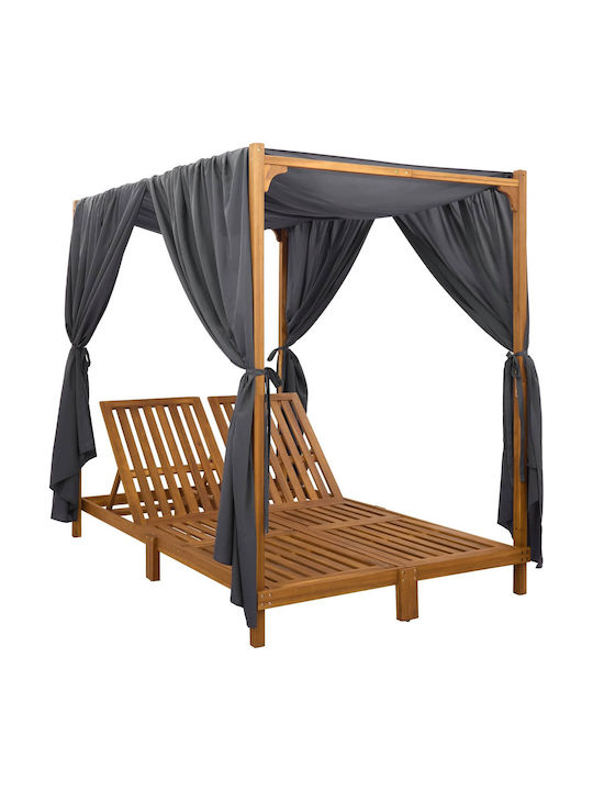 Șezlong Dublu Din Lemn Cu Pernă Și Parasolar Gri 197x55cm