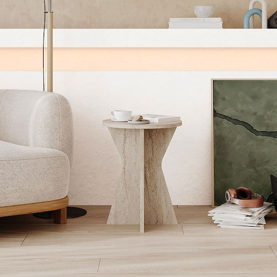 Στρογγυλό Βοηθητικό Τραπεζάκι Ξύλινο Travertine Μ40xΠ40xΥ51.8εκ.