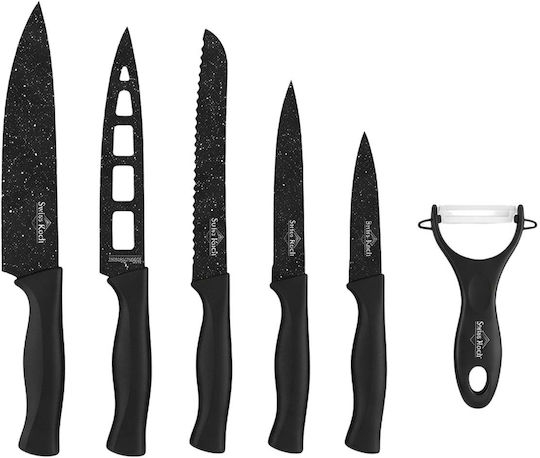 Swiss Haus Set 6 Kitchen Knives Non-stick Blades Ergonomic Peeler Black Swiss Haus Set 6 Kitchen Knives Non-stick Blades Ergonomic Peeler Black