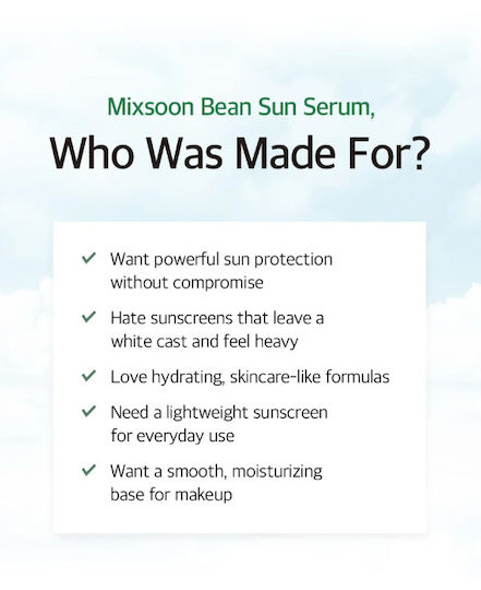 Mixsoon Bean Sun Serum Serum de Protecție Solară pentru Față și Corp SPF50+ 50ml