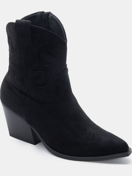 Wildleder Damen Stiefeletten Cowboy mit mittlerem Absatz Schwarz