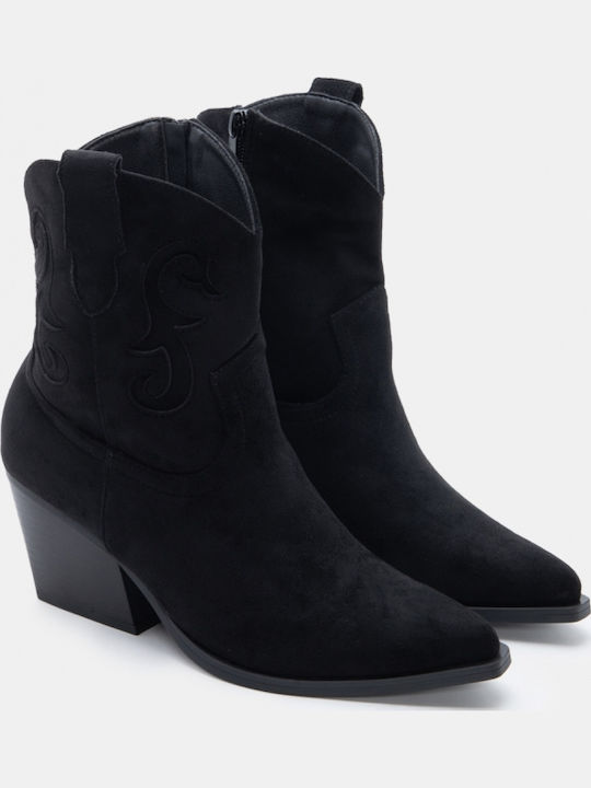 Wildleder Damen Stiefeletten Cowboy mit mittlerem Absatz Schwarz