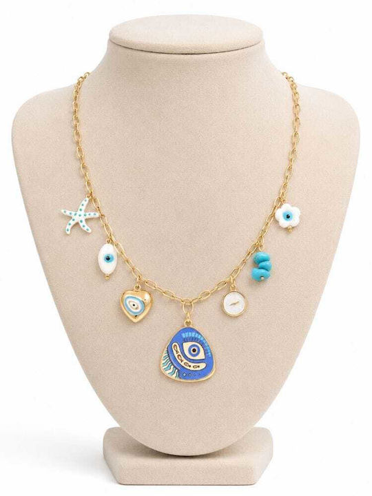 Liva Fashion Vergoldete Halskette Mit Auge Blau Liva Fashion Vergoldete Halskette Mit Auge Blau