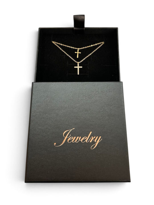 Steel Double Necklace Made of Gold Plated Steel with Zircon