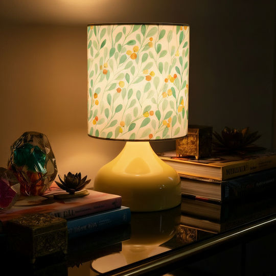 Inspiral Tree Table Lamp Ivory Metal Base Fabric Shade Leaves Watercolor E27 Socket