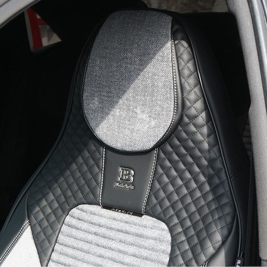 Set Premium De Huse Scaune Auto Blaze Prime Model Sportiv Design Universal Ergonomic Piele Ecologică Inserții Textile Culoare Negru Gri