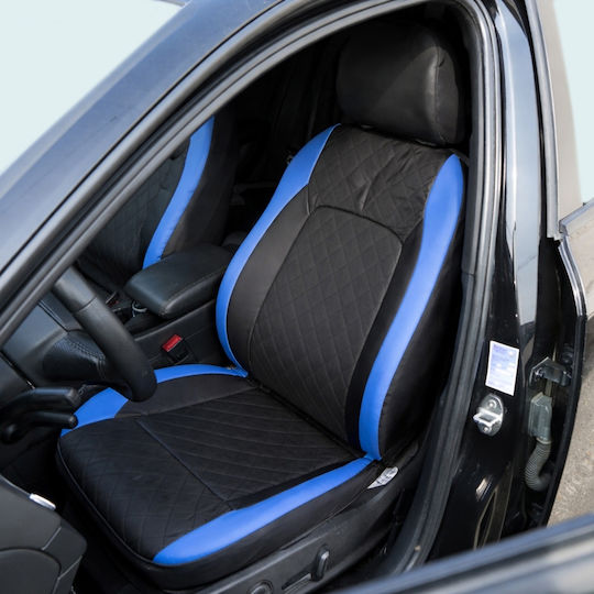 Set Premium De Huse Scaune Auto Model Diamond Drive Design Sportiv Universal Ergonomic Matlasat Piele Ecologica Negru Albastru