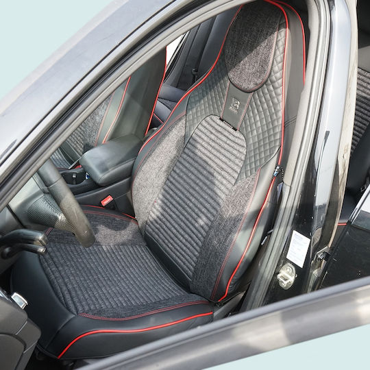 Set Premium De Huse Scaune Auto Blaze Torque Model Sporty Design Universal Ergonomic Piele Sintetica Inserții Textile Negre Roșii
