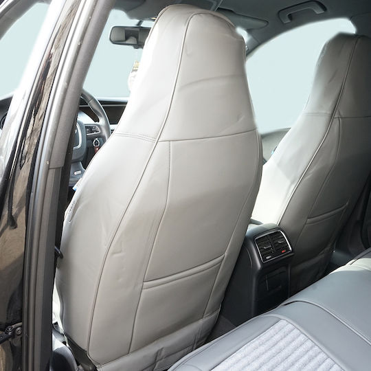 Set Premium De Huse Scaune Auto Blaze Luxor Model Sportiv Design Universal Ergonomic Piele Ecologică Inserții Textile Culoare Crem Gri