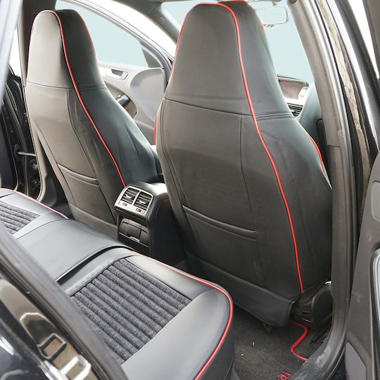 Set Premium De Huse Scaune Auto Blaze Torque Model Sporty Design Universal Ergonomic Piele Sintetica Inserții Textile Negre Roșii