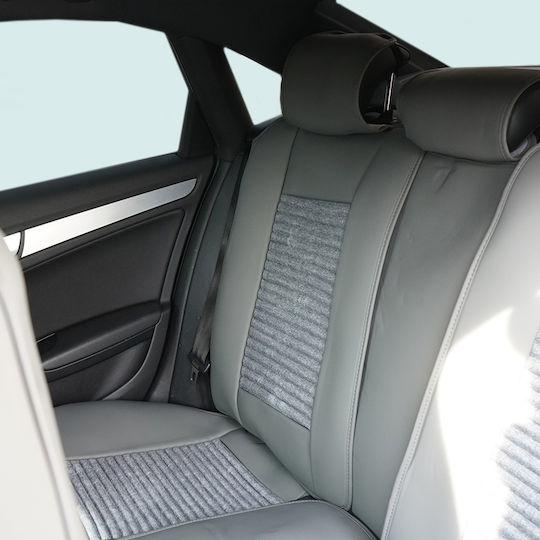 Set Premium De Huse Scaune Auto Blaze Luxor Model Sportiv Design Universal Ergonomic Piele Ecologică Inserții Textile Culoare Crem Gri