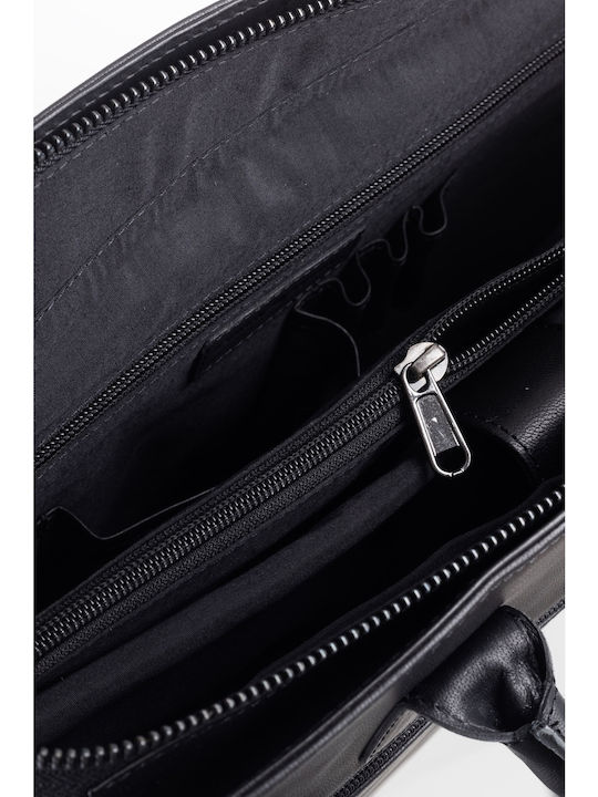 Leder Damen Schultertasche Schwarz