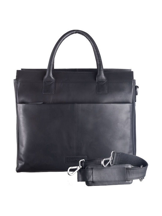 Leder Damen Schultertasche Schwarz