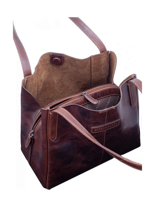 Leder Damen Schultertasche Braun