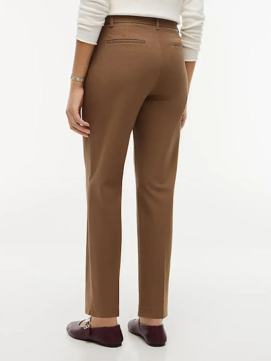 Women's Fabric Trousers in Slim Fit Striped Beige