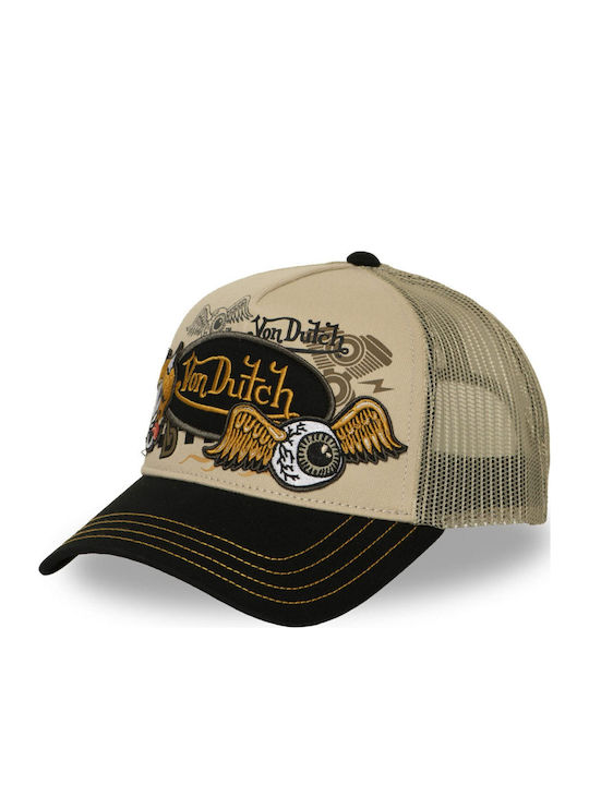 Von Dutch Unisex Καπελο Trucker Μαυρο Μπεζ Vd 1 Ct Patches 19-black Beige