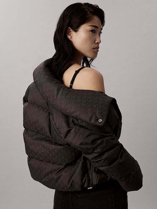 Късо дамско Puffer яке за зима Черно
