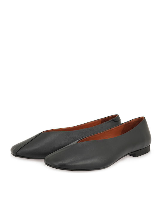 Leather Women's Ballerina Shoes In Black Colour