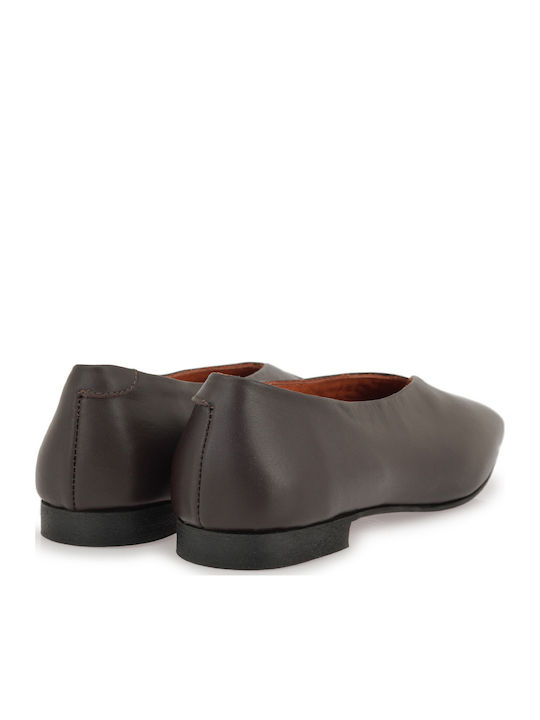 Leather Women's Ballerina Shoes In Brown Colour