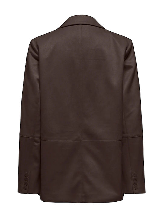 Only Long Women's Leather Blazer Brown