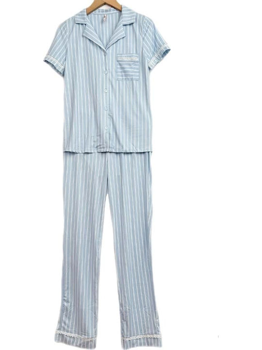 Fuanna Set Pijamale Dama De Vară Albastru Deschis Fuanna Set Pijamale Dama De Vară Albastru Deschis