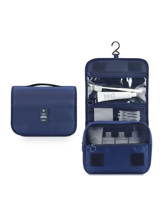 Abyz Foldable Travel Cosmetic Bag Hook Waterproof Multiple Compartments Blue 24x19cm
