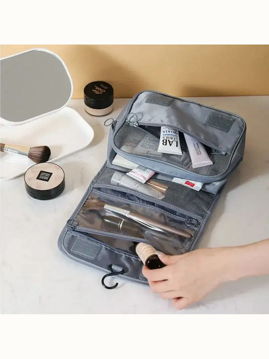 Abyz Faltbarer Kulturbeutel Reise Make-up Tasche Haken Wasserdicht Mehrere Fächer Graues 24x19cm