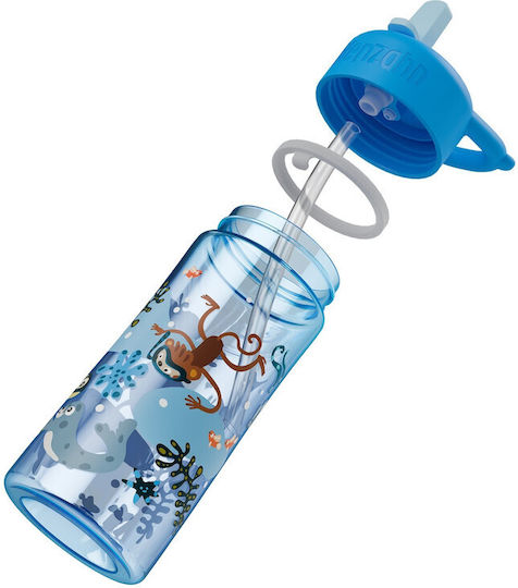 Affenzahn Plastic Kids Water Bottle with Straw Non Spill Unbelievable Underwater World 430ml