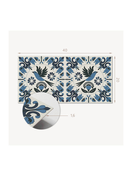 Selbstklebende Vinylkacheln Vogel Blumenmuster 10x40x20 cm