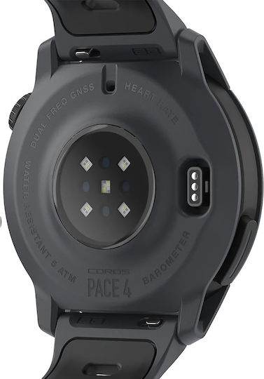 Coros Pace 4 43mm Водоустойчив Смарт часовник с Пулсомер (Черна Силиконова Каишка)