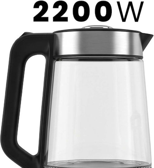 1.7l Elektrischer Wasserkocher Teekanne 2200w Glas-Infuser 360° Drehbare Basis Schwarze