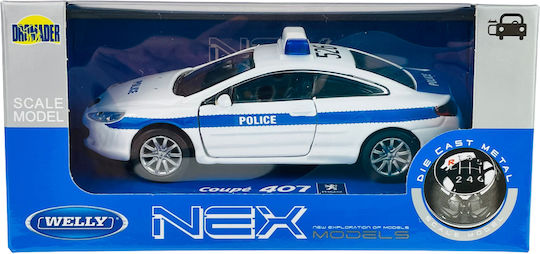 Welly Peugeot 407 Coupe Polizei Statische Modelle Weiß Maßstab 1:34