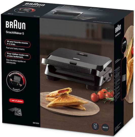 Braun Τοστιέρα με Αντικολλητικές Αποσπώμενες Πλάκες για 2 Τοστ 800W Μαύρη