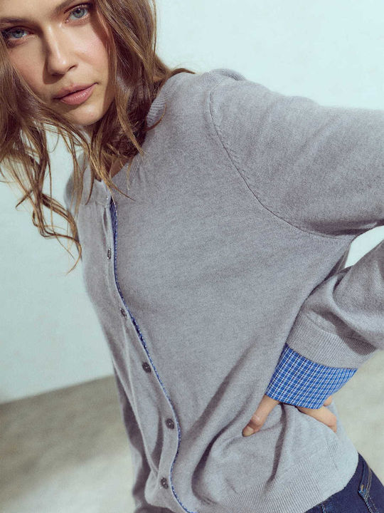 Celestino Gestrickte Damen Strickjacke Kariert Mit Details Grau