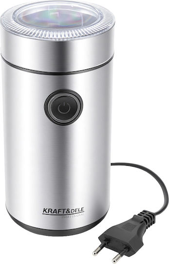 Kraft & Dele Râșniță Electrică de Cafea 250W cu Capacitate de 50gr Argintie