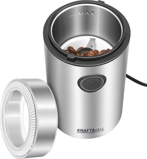 Kraft & Dele Râșniță Electrică de Cafea 250W cu Capacitate de 50gr Argintie
