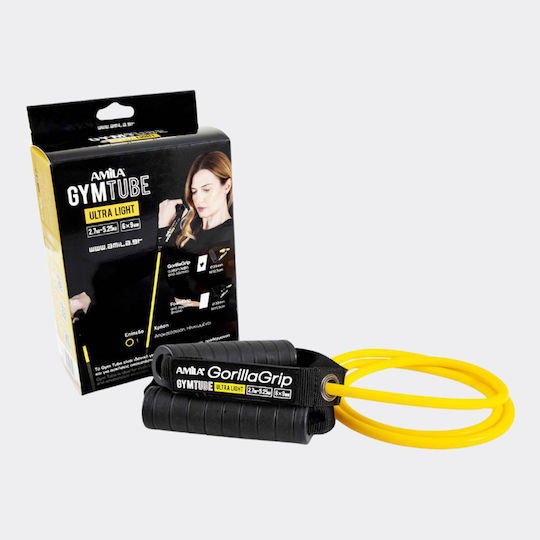 AMILA Gorilla Grip Гума за Фитнес Тръбно Много Меко с Дръжки Жълто 1.4m