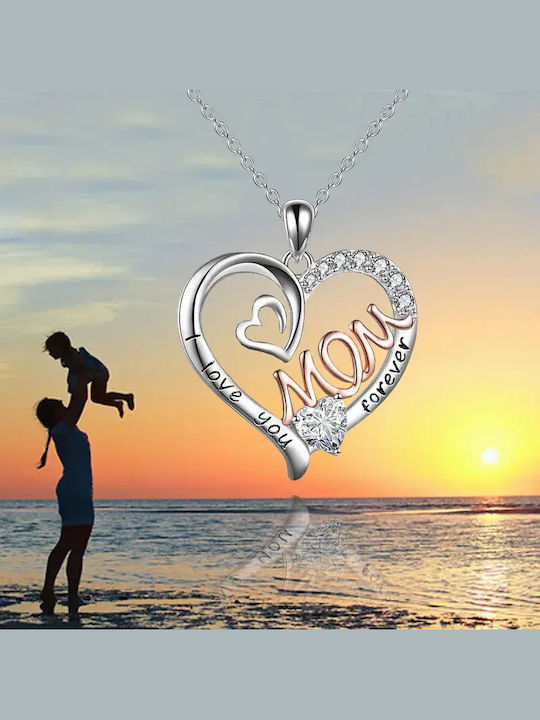 Κολιέ Καρδιά "mom Forever" Ζιργκόν Κολιέ Καρδιά "mom Forever" Ζιργκόν