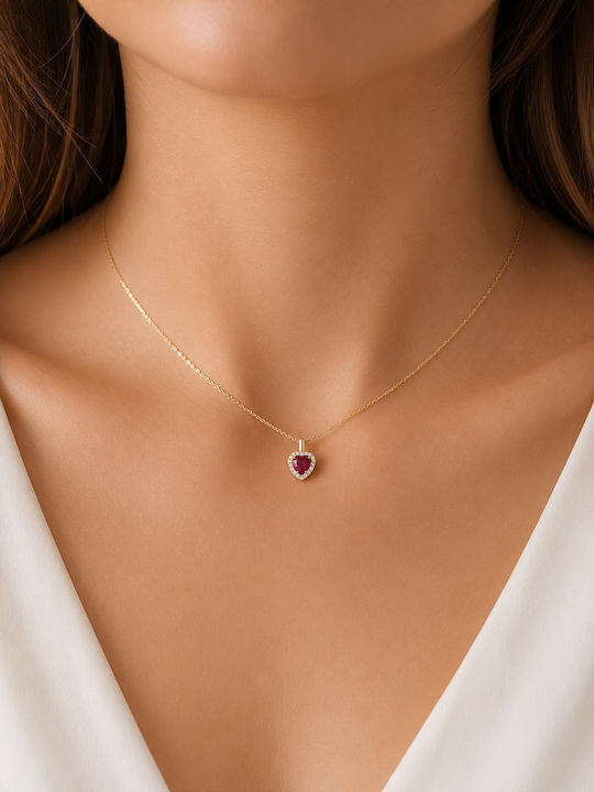 Ioannis Kosmima Herz Halskette aus 9K Gold mit Rotem Zirkon Ioannis Kosmima Herz Halskette aus 9K Gold mit Rotem Zirkon