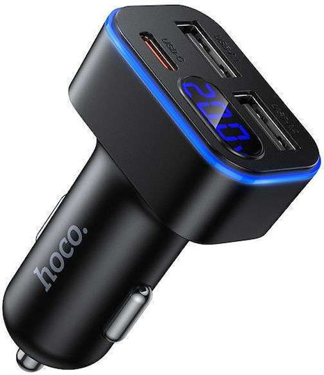 Hoco Z63A Autoladegerät 42W Schnellladen mit Anschlüssen: 2xUSB-A 1xType-C Schwarz Farbe